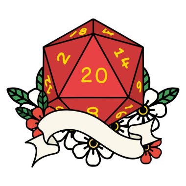 Retro Dövme Biçimi Doğal 20 D20 zar atma