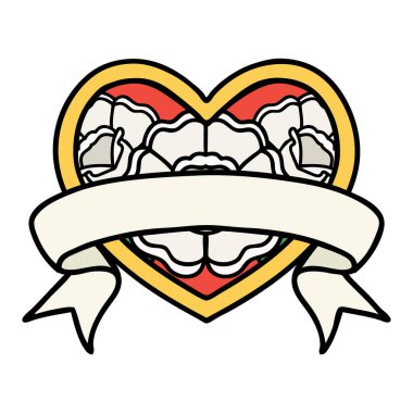 Geleneksel kalp şeklinde dövme ve çiçekli pankart