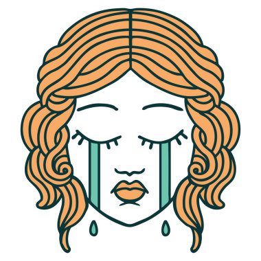 İkonik dövme stili ağlayan kadın yüzü.