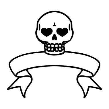 Kafatası dövmeli geleneksel siyah çizgi dövmesi.