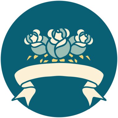 Çiçek buketi pankartıyla dövme biçimi simgesi