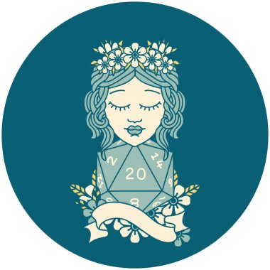 Retro Dövme Tarzı Doğal 20 zarlı İnsan Druid