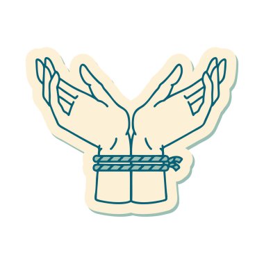 Dövme çıkartması. Geleneksel stil. Bağlı bir çift el.