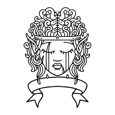 Siyah ve Beyaz Dövme Stili Ağlayan Elf Barbar karakter yüzü