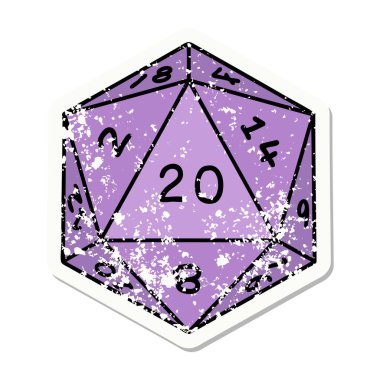 Doğal 20 D20 zarının grunge sticker 'ı