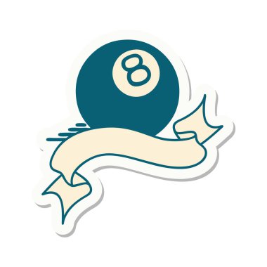 Tattoo style sticker with banner of 8 ball vector