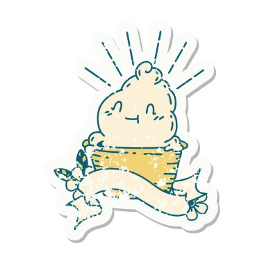 Dövme stili dondurma karakterinin eski bir çıkartması.