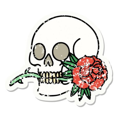 Geleneksel bir kafatası ve gül stili dövmesi.