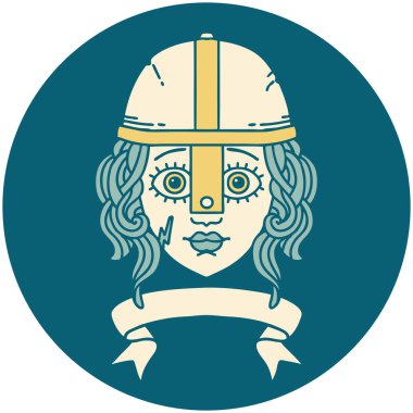 Retro Dövme Tarzı İnsan Savaşçı Karakteri Parşömen Sancağıyla