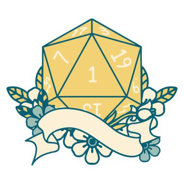 Retro Dövme Biçimi Doğal bir d20 zar atma