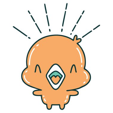 Geleneksel dövme stili şarkı söyleyen pilicin çizimi