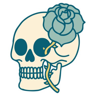 Bir kafatası ve gülün ikonik dövme şekli