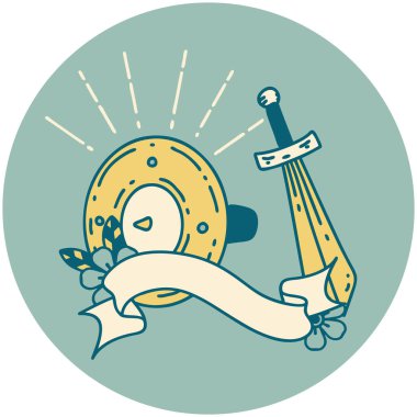 Dövme stili kalkan ve kılıcın simgesi