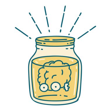 Kavanozda geleneksel dövme stili bir beynin çizimi