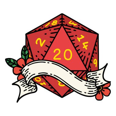 Retro Dövme Biçimi Doğal 20 D20 zar atma