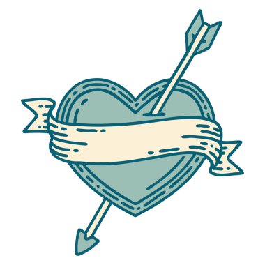 Bir okun kalp ve bayrağının ikonik dövme şekli