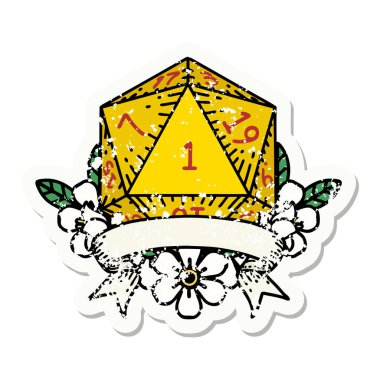 Doğal bir d20 zarın grunge sticker 'ı.