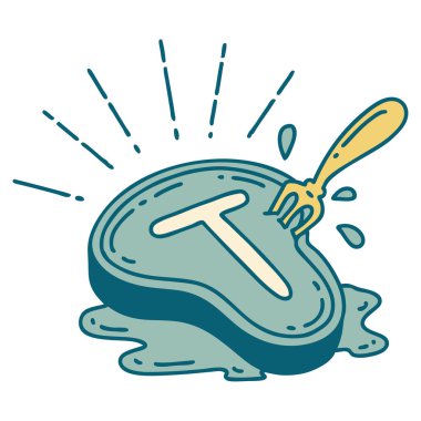 Geleneksel bir dövme stili biftek ve çatal.