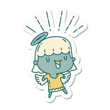 Dövme stili şarkı söyleyen meleğin çıkartması.