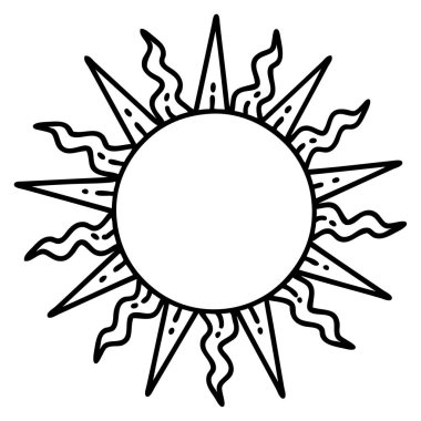 Siyah çizgi şeklinde dövme. Güneş şeklinde.