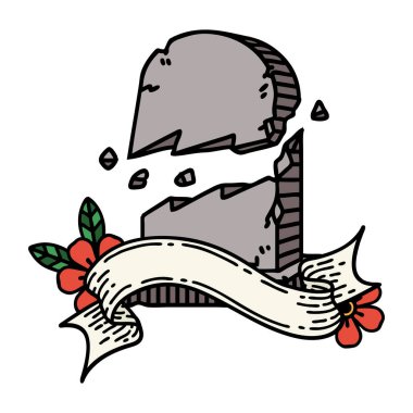 Kırık mezar taşı pankartıyla geleneksel dövme.