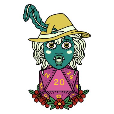 Retro Dövme Biçimi Doğal yirmilik zarlı yarım ork ozanı 