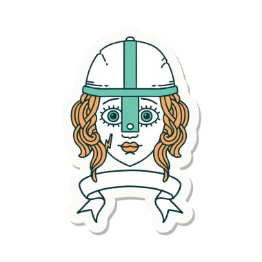 Bir insan savaşçı karakterinin çıkartması ve parşömen bayrağı.