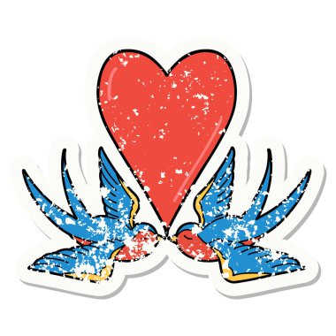 Geleneksel kırlangıç stili ve kalp şeklinde depresif etiket dövmesi