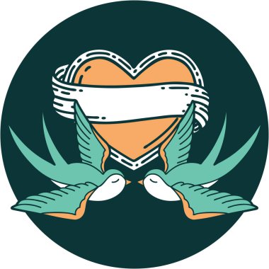 Kırlangıçların ikonik dövme şekli ve sancaklı bir kalp.