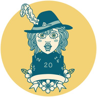 Retro Dövme Biçimli 20 zarlı ozan karakteri