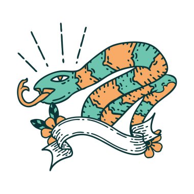 Dövme stili tıslayan yılan dövmeli parşömen.