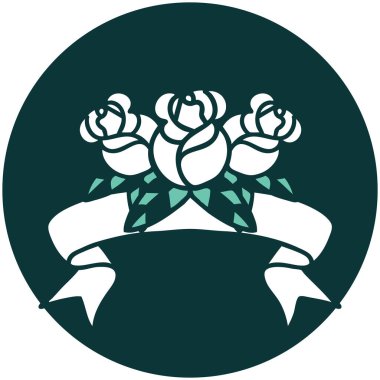 Çiçek buketi pankartıyla dövme biçimi simgesi