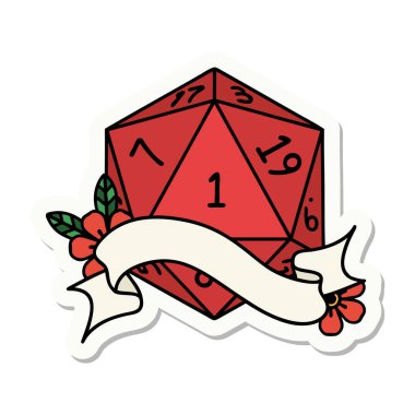 Doğal bir d20 zar çıkartması.