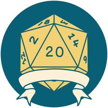 Retro Dövme Biçimi Doğal 20 kritik vuruş D20 zar atma