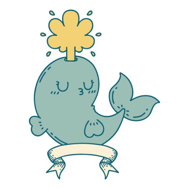 Dövme stili parşömen Mutlu balina karakteri fışkırtan