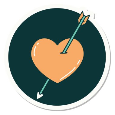 Okun ve kalbin geleneksel stiliyle dövme çıkartması