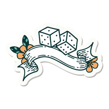 Şanslı zar sancağıyla dövme stili etiketi