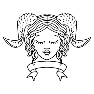 Siyah ve Beyaz Dövme çizgi çalışması Biçimi karakter yüzünü kaydırma pankartı ile sıralayarak