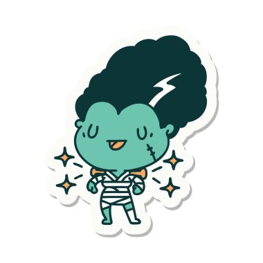 Dövme stili ölümsüz zombi gelin karakteri çıkartması.