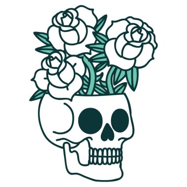 Bir kafatası ve gülün ikonik dövme görüntüsü