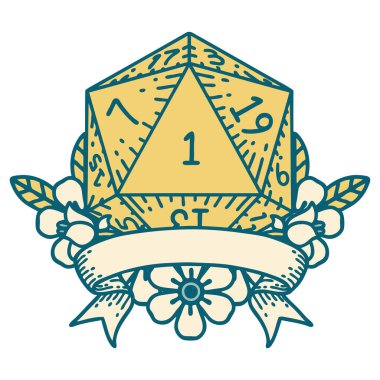 Retro Dövme Biçimi Doğal bir d20 zar atma