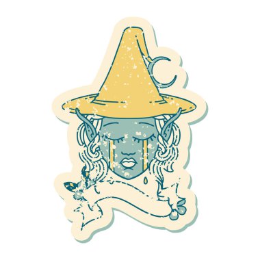 Retro Dövme Biçimli üzgün elf büyücüsü karakteri yüzü