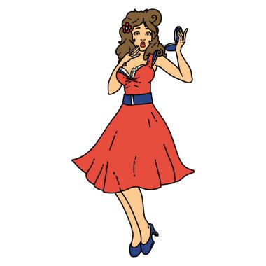 Geleneksel bir dövme. Şaşırmış bir kız.