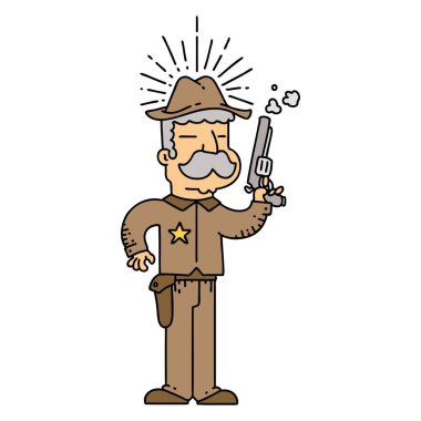 Vahşi batı şerifinin geleneksel dövme stili.