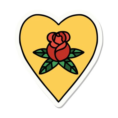 Geleneksel kalp ve çiçek stiliyle dövme çıkartması.