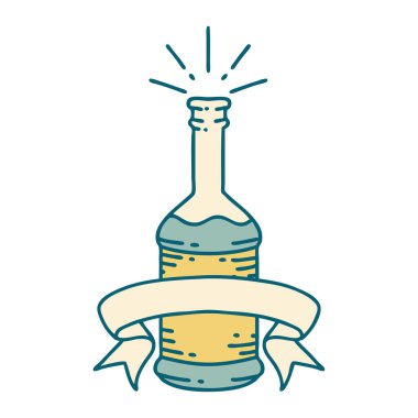 Dövme stili bira şişeli parşömen.