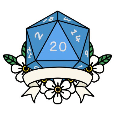 Retro Dövme Biçimi Doğal 20 kritik vuruş D20 zar atma