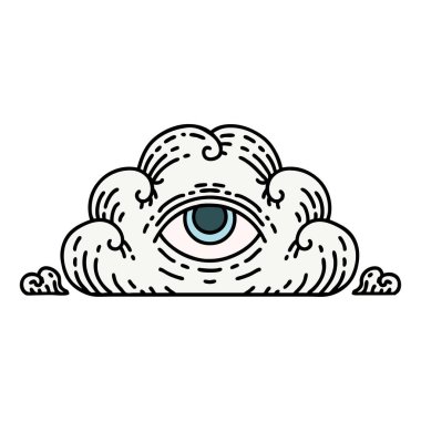 Her şeyi gören bir göz bulutu gibi geleneksel bir dövme.