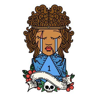 Retro Dövme Tarzı Ağlayan Barbar İnsan Doğal D20 ruloyla