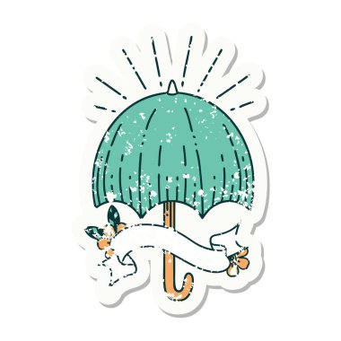 Eski bir dövme stili açık şemsiye çıkartması.